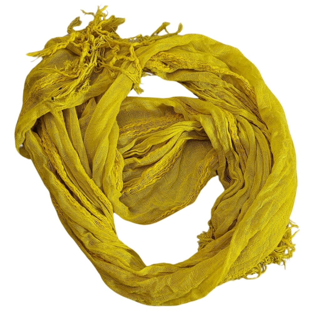 Bright yellow distressed textured woven boho scarf wrap lighweight statement